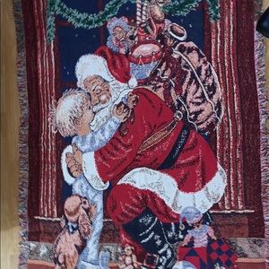 Festive Santa and Child Holiday Tapestry Blanket